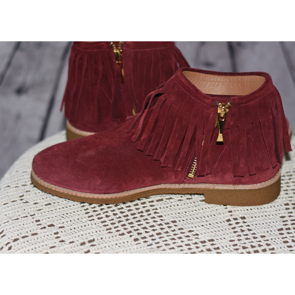 Kate Spade New York Saks BETSIE Fringe Burgundy Suede Zip Ankle Bootie Size 9M - Picture 8 of 8